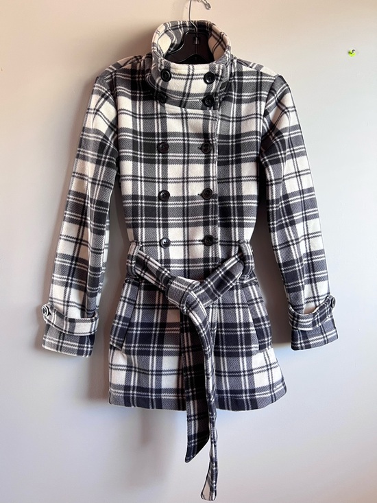Lady Hathaway Jackets & Blazers - Lady Hathaway Plaid Coat Large Black White Belted Double Breasted Peacoat
